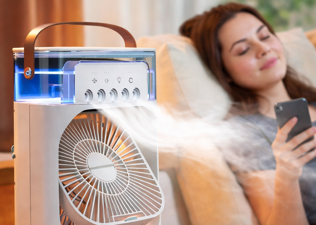 Nuevo Aire Acondicionado 3 en 1 Mini Enfriador de Aire para el Hogar Luz LED Nocturna Humidificador Portátil Ventilador de Ajuste de Aire Ventilador para Oficina y Hogar